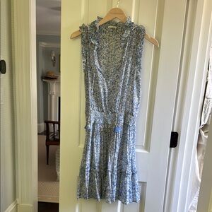 Blue Floral Ruffle Dress